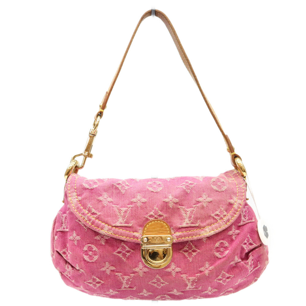 LOUIS VUITTON M95216 Monogram Denim Fuchsia Pink Mini Pleaty Shoulder Bag Gol...